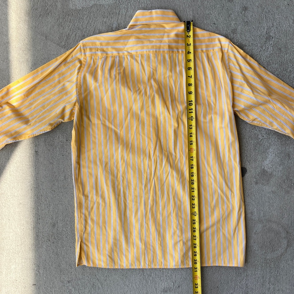 Ermenegildo Zegna Shirt Mens Medium Yellow Stripe Made In Italy Cotton Button Up - Picture 4 of 7
